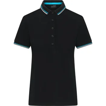 Dámská košile Dámské těžké piqué polo s kontrastními proužky JN 1305 black-white-turquoise XS