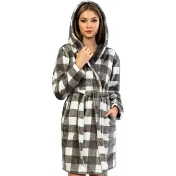 Dámský župan Šedý kostkovaný dámský huňatý župan 1Z1701 šedá l