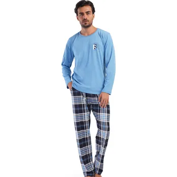 Pánské pyžamo Nebesky modré a tmavě modré kárované pyžamo pro muže eF 1XL-4XL 1P1851 modrá 3xl