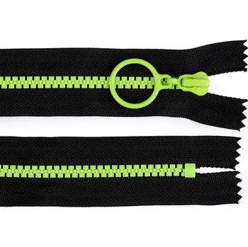 Zip Kostěný zip barevný No 5 délka 25 cm s ozdobným jezdcem, malé, 1 černá zelená