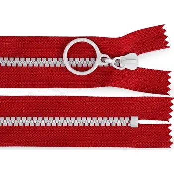 Zip Kostěný zip barevný No 5 délka 25 cm s ozdobným jezdcem, malé, 8 (148) červená bílá