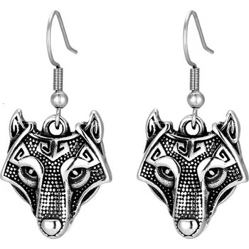 Náušnice B-TOP Visací náušnice z nerezové oceli Vlčí hlava