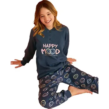 Pánské pyžamo Tmavě modré pyžamo s duhovými smajlíky u krku na knoflíky, HAPPY MOOD 1F0807 modrá 128-9-let