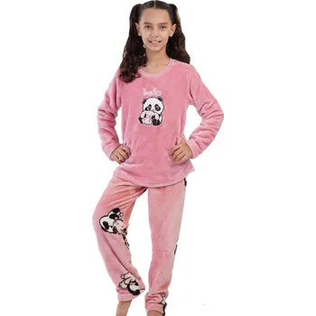 Dívčí pyžamo Růžové i černobílé pyžamo extra teplé huňaté holčičí hello PANDA 1T0445 růžová 158-164-13-14-let