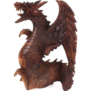 Soška dřevo Drak s křídly dozadu 40 cm tmavá