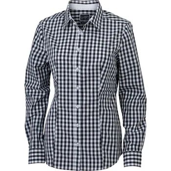 Dámská halenka Popelínová kostkovaná halenka s dlouhým rukávem JN 616 black-white S