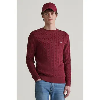 Pánský svetr SVETR GANT COTTON CABLE C-NECK WINE RED