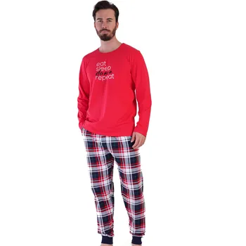 Pánské pyžamo Červené i modře kárované pyžamo pro muže - jídlo, tanec a spánek a pořád dokola :) 1P1871 červená m