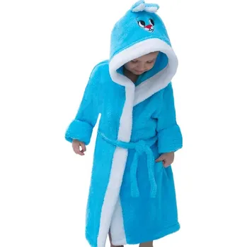 Dívčí župan Azurový dětský huňatý župan pro holky i kluky s ušima ITZD230 modrá 122-128-7-8-let