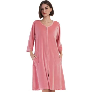 Dámská noční košile Růžový elegantní hřejivý župan na zip ze sametu na kojení do porodnice 1TB0085 růžová 4xl