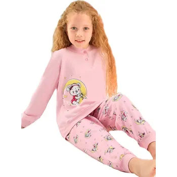 Dívčí pyžamo Růžové dívčí pyžamo na knoflíky - Měsíční myška 3-7 let 1F0806 růžová 98-4-roky