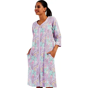 Dámská noční košile Fialový župan nebo košilka pro ženy či dívky celopropínací na zip a barevné květy 1XL-4XL 1G0622 fialová 3xl