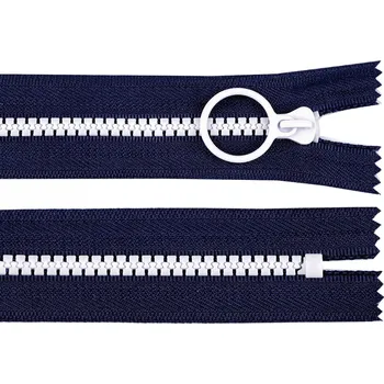 Zip Kostěný zip barevný No 5 délka 15 cm s ozdobným jezdcem, malé, 9 (330) modrá tmavá bílá