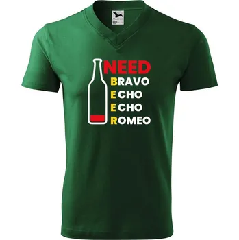 Pánské tričko DOBRÝ TRIKO Pánské V tričko s potiskem Need beer Velikost: L, Barva: Lahvově zelená