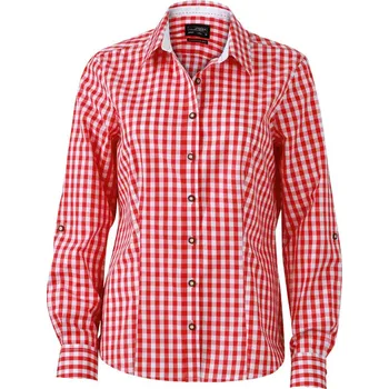 Dámská košile Popelínová kostkovaná halenka v tradičním vzhledu JN 637 red-white M