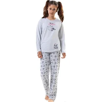 Dívčí pyžamo Dívčí pyžamo s buldočkem 1F0778 šedá 134-140-9-10-let