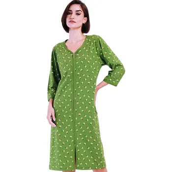 Dámská noční košile Zelený květovaný župan nebo košilka pro ženy či dívky celopropínací na zip 1G0619 zelená 2xl