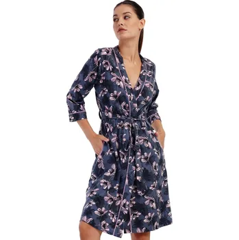 Dámský župan Modrofialový lehký župan do porodnice na kojení s lila květy 1G0623 fialová xxl