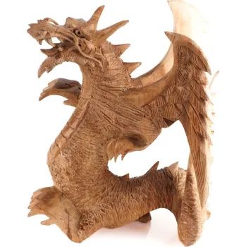Soška dřevo Drak s křídly dozadu 20 cm světlá