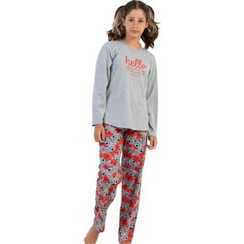 Dívčí pyžamo Šedo červené dívčí pyžamo, plyšový medvídci Hello 1F0801 šedá 170-176-15-16-let