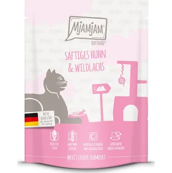 Krmivo pro kočku MjAMjAM Quetschie šťavnaté kuřecí maso a divoký losos 24 × 300 g