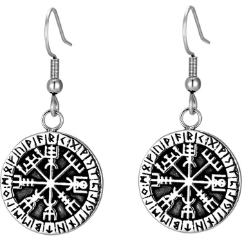 Náušnice B-TOP Visací náušnice z nerezové oceli s vikingskými runami a kompasem