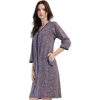 Dámské noční prádlo Modrý a růžově květovaný župan nebo košilka pro ženy na kojení celopropínací na zip 1XL-4XL 1G0621 modrá 4xl