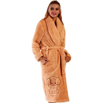 Dámský župan Hnědožlutý dámský huňatý delší župan s ušatým pejskem 1Z1712 hnědá m