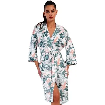 Dámský župan Zelený i bílý lehký dámský župan s meruňkové květy do porodnice na kojení 1XL-4XL 1G0625 zelená 3xl