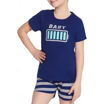 Chlapecké pyžamo Modré a šedě pruhované chlapecké pyžamo. 1F0927 modrá 110-116-5-6-let