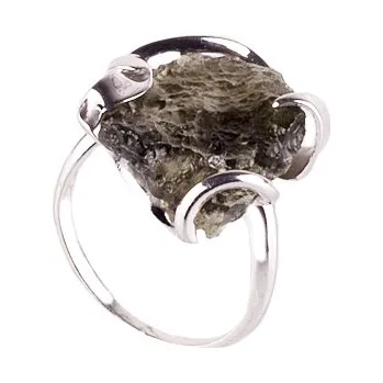 Prsten vltavín - stříbrný prsten (124) Velikost: 53, povrchová úprava: rhodiované