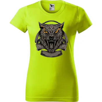 Dámské tričko DOBRÝ TRIKO Dámské tričko s potiskem Vlčí hlava Barva: Limetková, Velikost: S