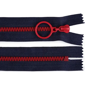 Zip Kostěný zip barevný No 5 délka 25 cm s ozdobným jezdcem, malé, 14 (330) modrá tmavá červená