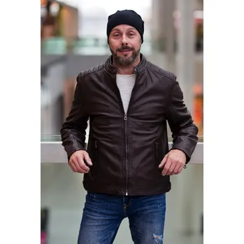 Pánská casual bunda Tmavě hnědá pánská kožená bunda GMBrody Velikost XL