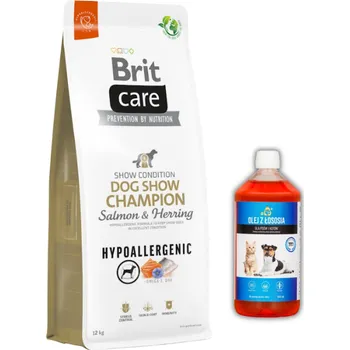 Krmivo pro psa BRIT CARE Dog Hypoallergenic Dog Show Champion Salmon & Herring 12kg + LAB V Lososový olej pro psy 500ml
