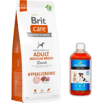 Krmivo pro psa Brit Care Hypoallergenic Adult Medium Breed Lamb 12 kg + LAB V Lososový olej pro psy 500ml