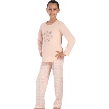 Dívčí pyžamo Růžové kárované dívčí pyžamo ze silnější bavlny, zimní medvídci 1F0915 růžová 158-164-13-14-let