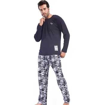 Pánské pyžamo Tmavě modré i šedě vzorované luxusní pyžamo pro muže - col lect 1P1852 modrá xl