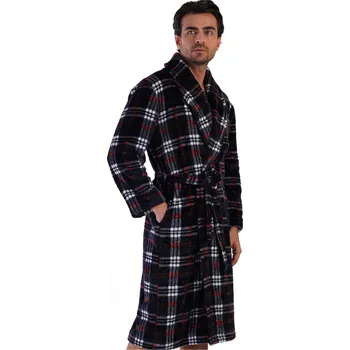 Pánský župan Župan pro muže huňatý károvaný šedý i červený 1Z1716 šedá xl