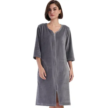 Dámská noční košile Župan pro ženy na zip, hřejivý 1TB0084 šedá l