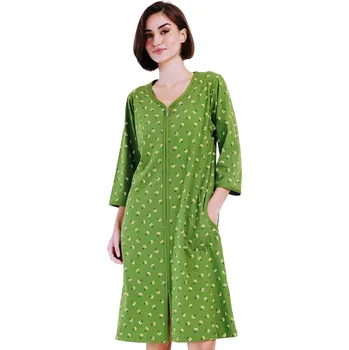 Dámská noční košile Zelený květovaný župan nebo košilka těhotenská i kojící na zip 1G0619 zelená 3xl