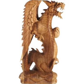 Soška dřevo Drak s křídly dozadu 102 cm světlá
