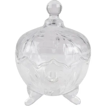 Transparentní skleněná miska dóza na cukrovinky s víkem - Ø 15*20 cm