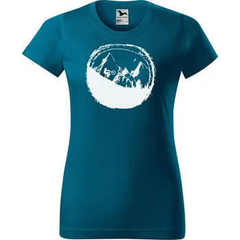 Dámské oblečení DOBRÝ TRIKO Dámské tričko s potiskem Hory a kolo Barva: Petrolejová, Velikost: M