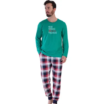 Pánské pyžamo Zelené a červeně kárované pyžamo pro muže - jídlo, tanec a spánek a pořád dokola :) 1P1723 zelená m