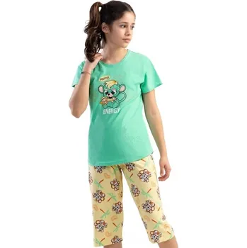 Dívčí pyžamo Zeleno žluté dívčí pyžamo, Myška - positive energy 1F0788 zelená 110-116-5-6-let