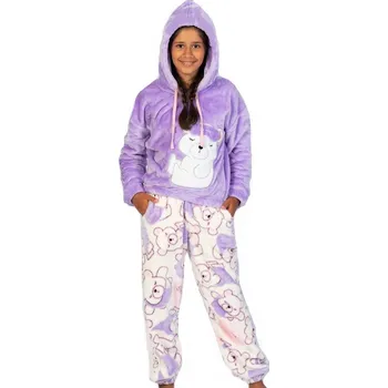 Dívčí pyžamo Dívčí pyžamo extra teplé s kapucí 1T0378 fialová 122-128-7-8-let