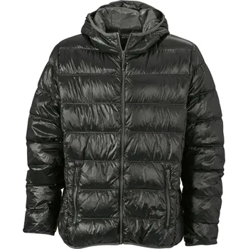 Lehká pánská péřová bunda s kapucí JN 1060 black-grey XL