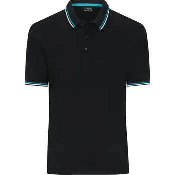 Pánské tričko Pánské těžké piqué polo s kontrastními proužky JN 1306 black-white-turquoise S
