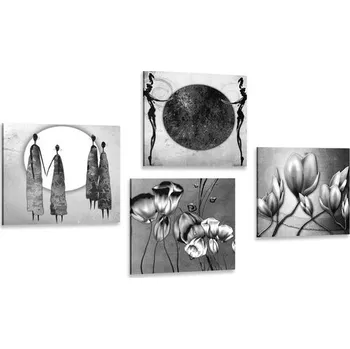 Obraz Dovido Set obrazů v černobílém etno provedení